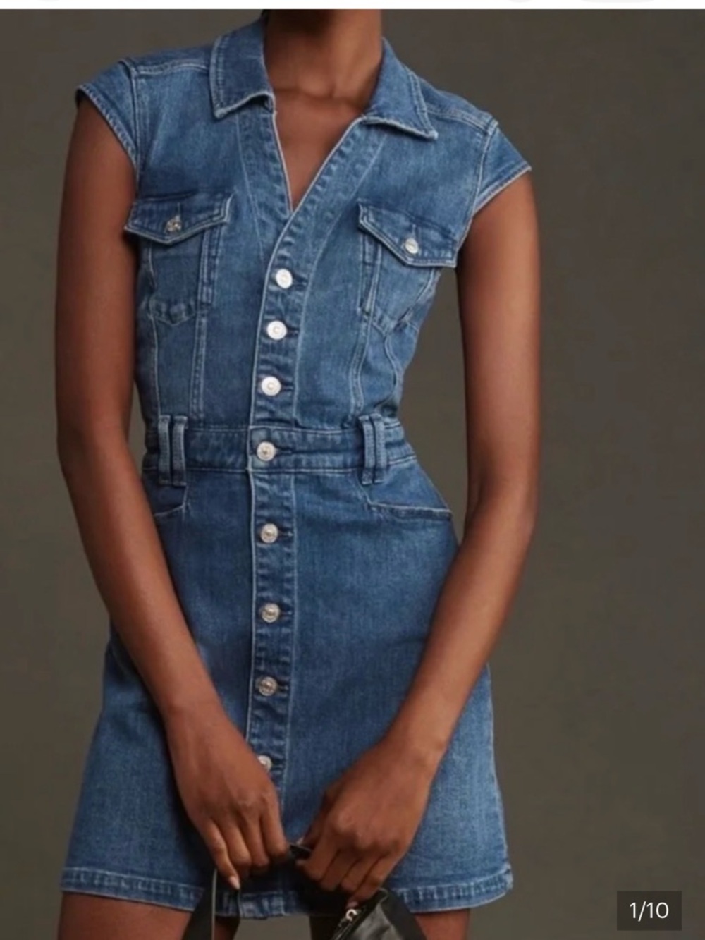 PAIGE Sleeveless Button-Front Denim Mini Dress - Blue - Picture 1 of 9